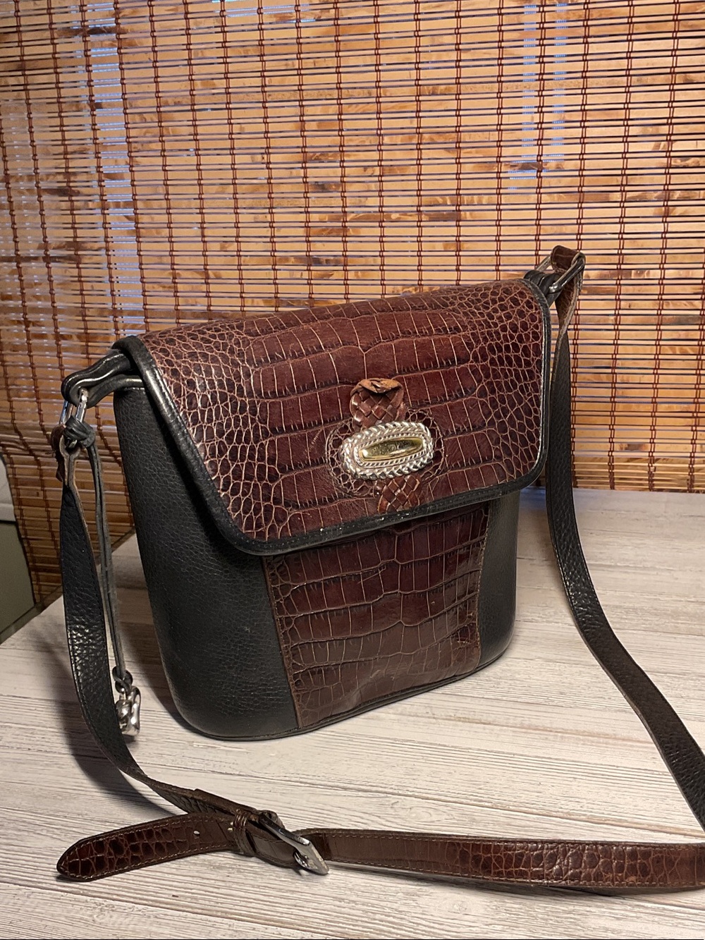 Brighton H1509 Magdaleine Purse Handbag Black Brown Leather Shoulder Bag Purse